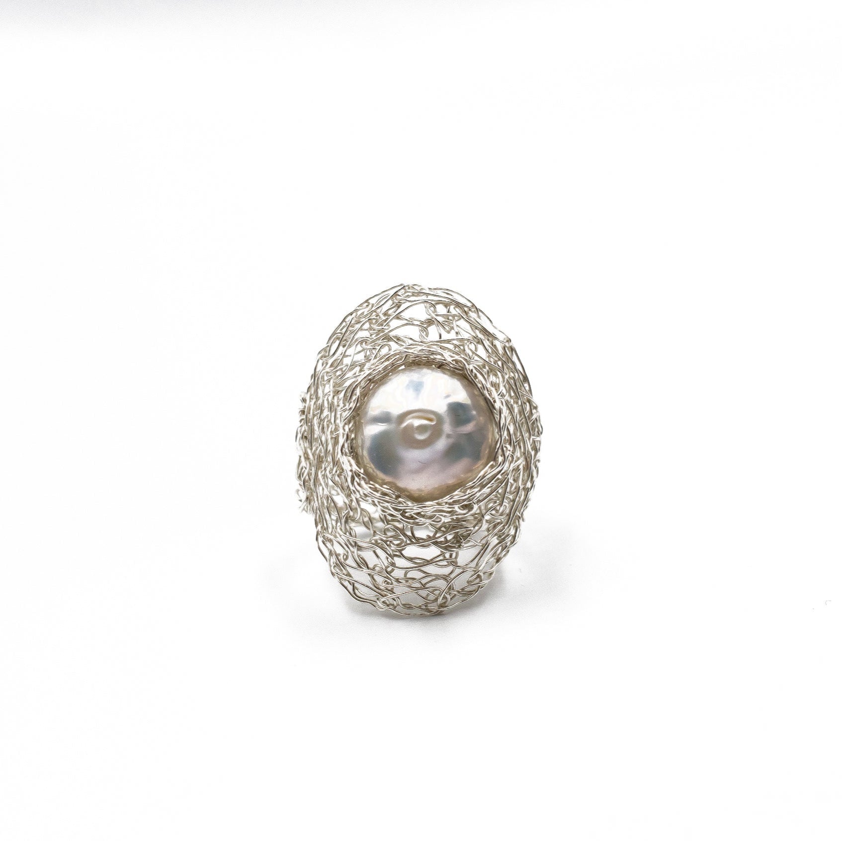 Silver Oval Pearl Ring