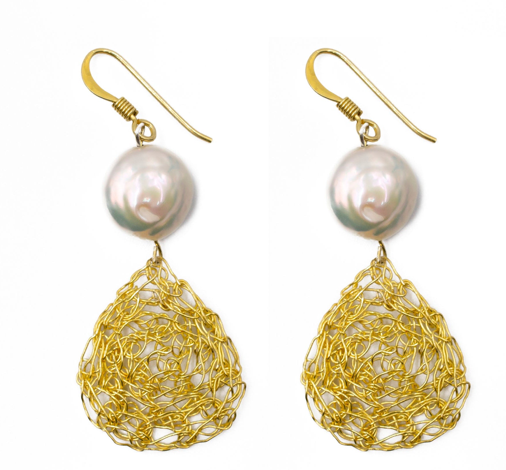 Gold Teardrop Pearl Earrings