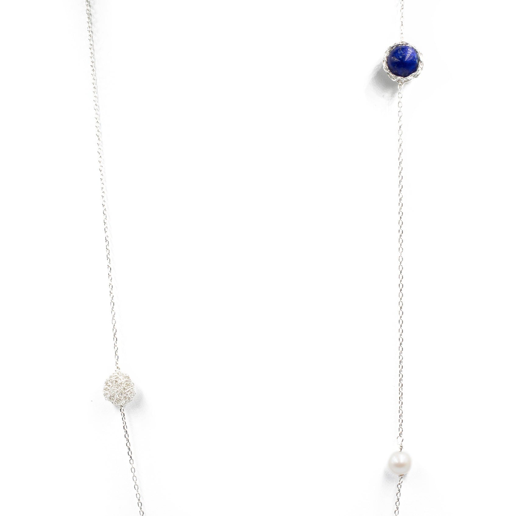 Lapis Silver Long Chain Necklace