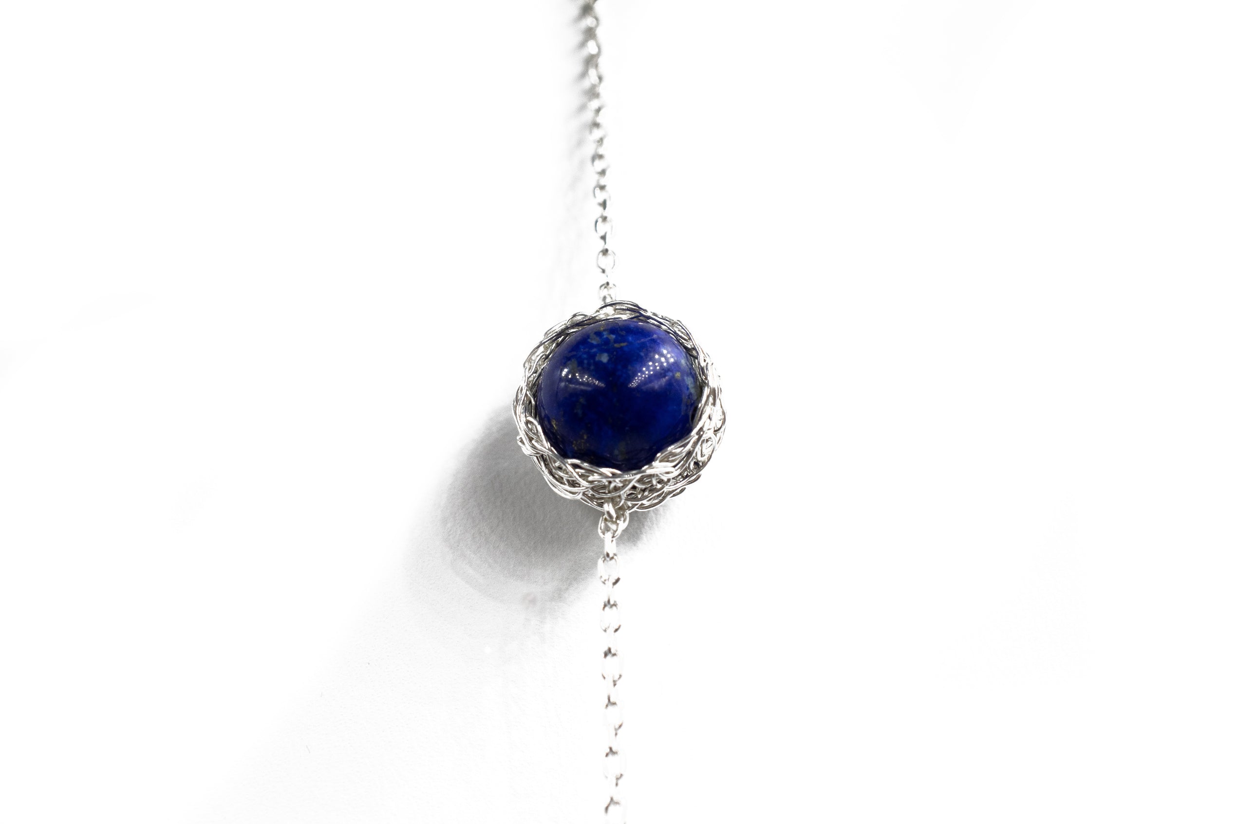 Lapis Silver Long Chain Necklace