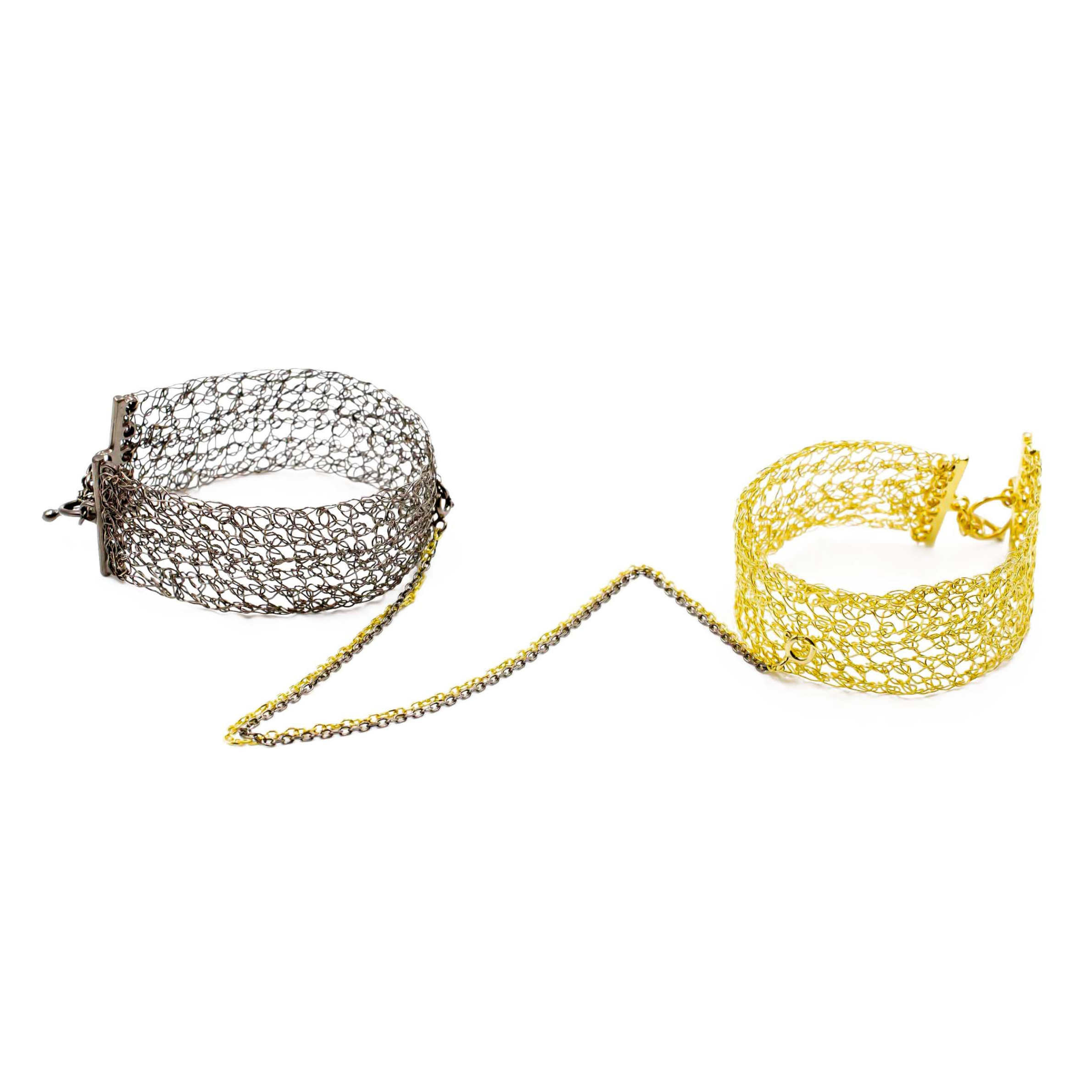 Black Rhodium and Gold Double Chain Cuff Bracelet