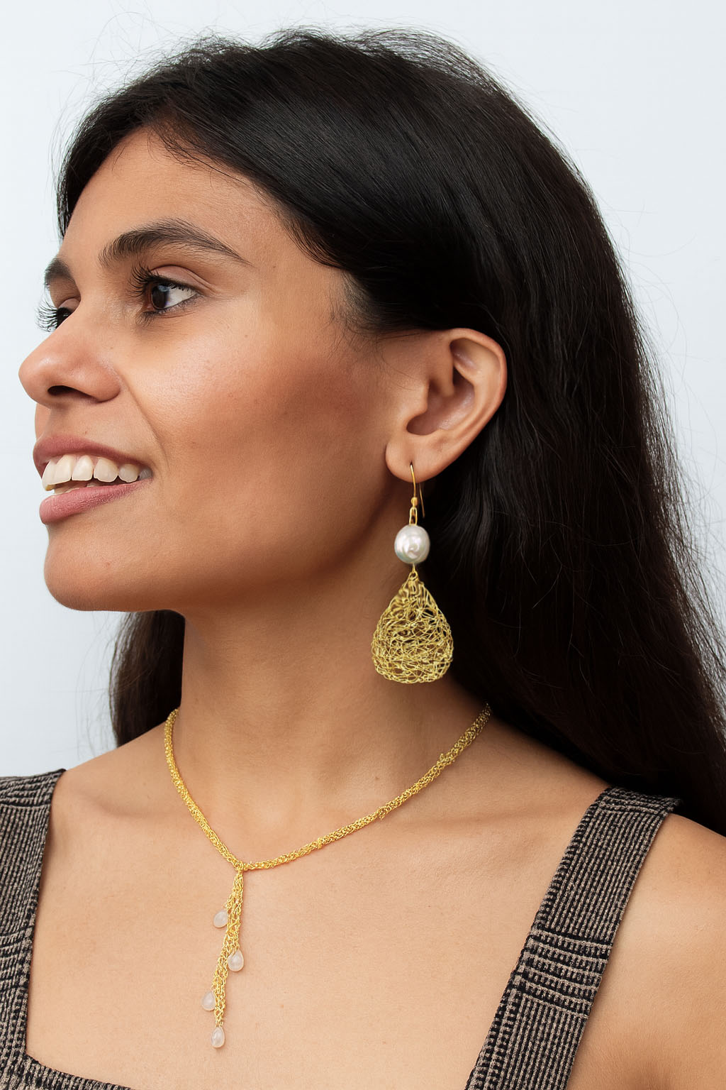 Gold Teardrop Pearl Earrings