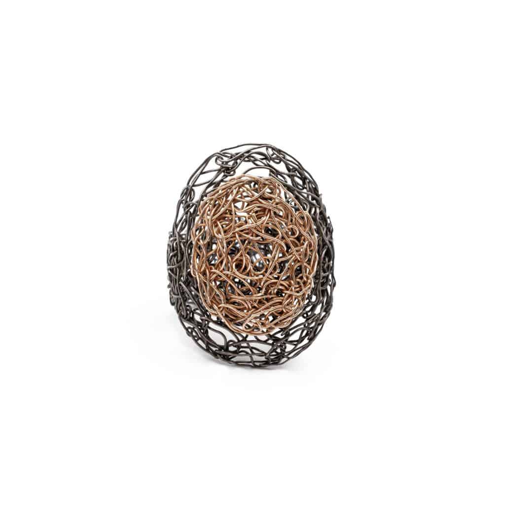 front view of adjustable oval ring in rose gold